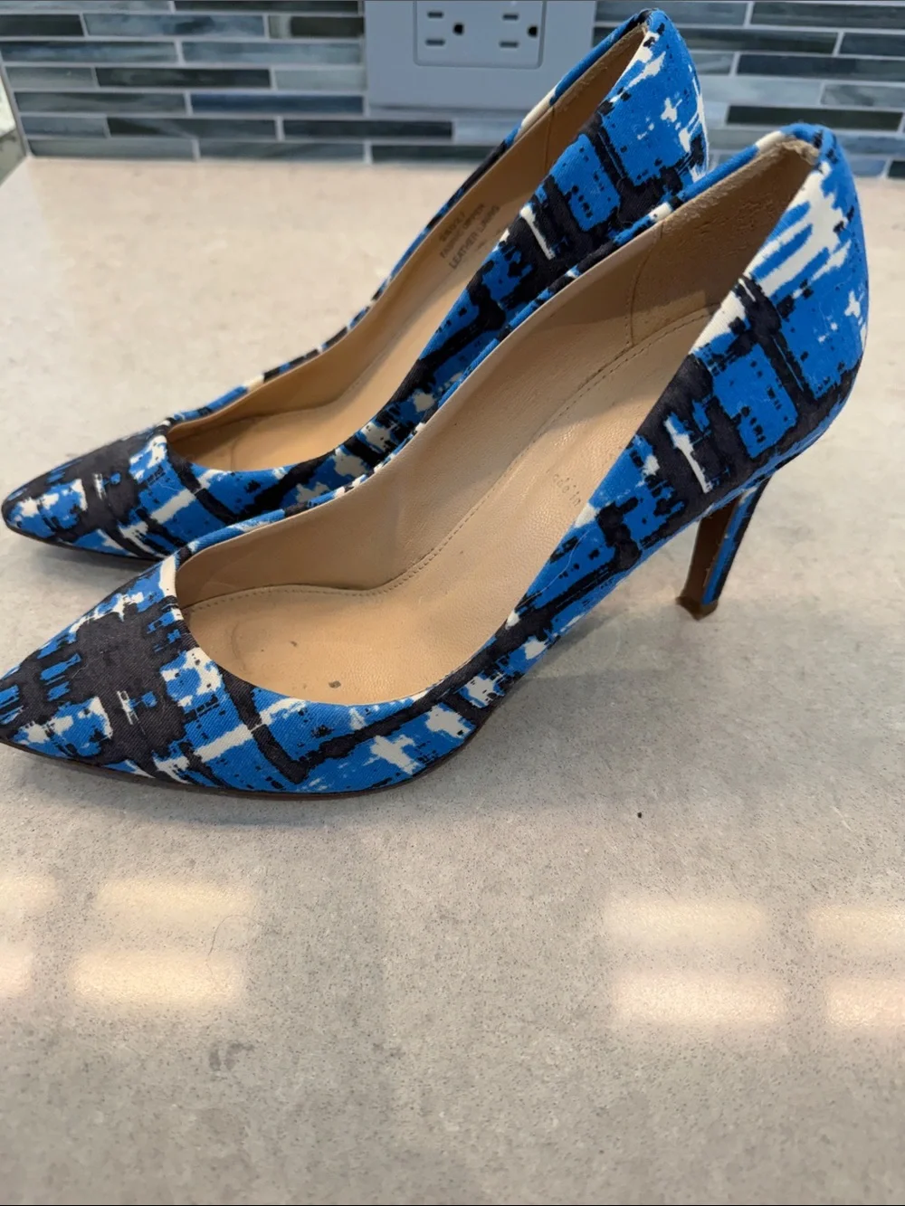 J. Crew Blue and Black Patterned Pointed-Toe Pumps